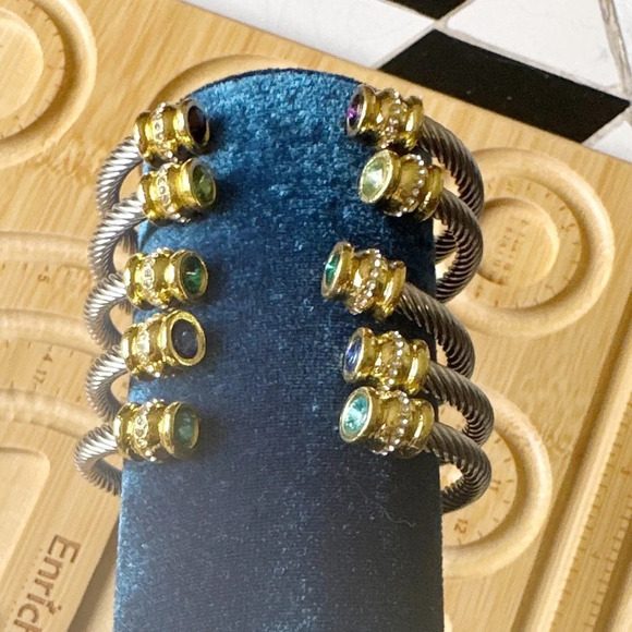 Sapphire blue big Zirconia jewel tone statement cuff luxury bracelet a classic - Picture 2 of 6